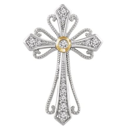 14K White/Yellow 1/6 CTW Natural Diamond Cross Pendant