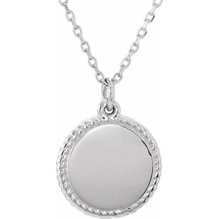 14K White Engravable Round Rope Pendant