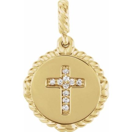 14K Yellow .04 CTW Natural Diamond Cross Rope Pendant