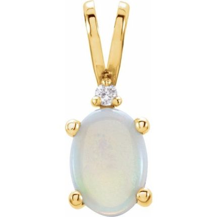 14K Yellow 20x15 mm Oval 4-Prong Accented Cabochon Pendant Mounting