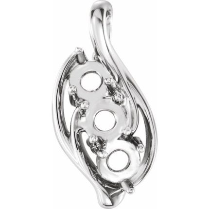 14K White 4 mm Round Three-Stone Cabochon Pendant Mounting
