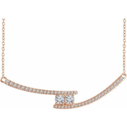 14K White 3/8 CTW Natural Diamond Two-Stone Bar 16-18" Necklace