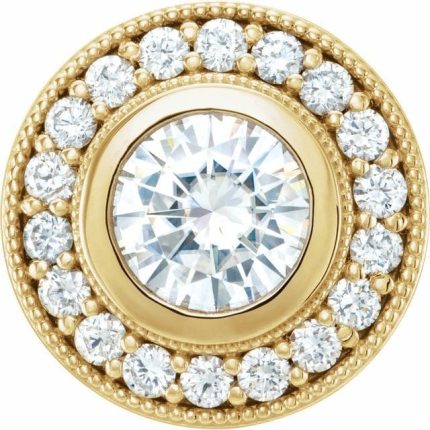 14K Yellow 6.5 mm Forever One™ Lab-Grown Moissanite & 1/3 CTW Natural Diamond Pendant