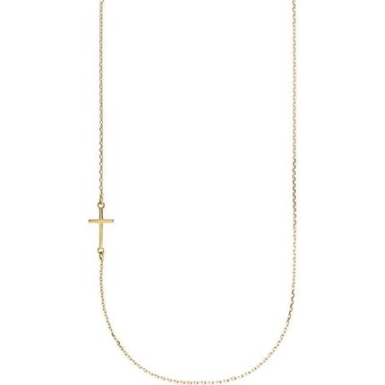 14K White Off-Center Sideways Cross 16" Necklace