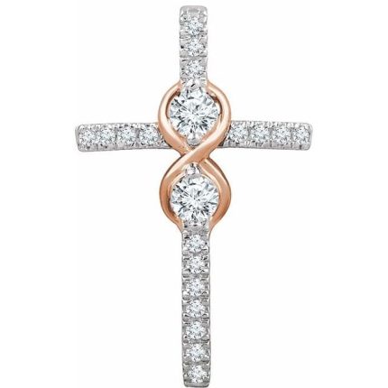 14K White/Rose 1/3 CTW Natural Diamond Cross Pendant