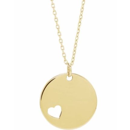 14K Yellow Engravable Pierced Heart Disc Pendant