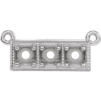 14K White 3 mm Round Three-Stone Granulated Bar Necklace Mounting