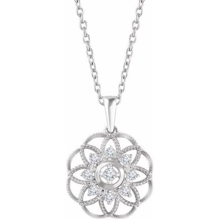 14K White 1/5 CTW Natural Diamond Granulated Filigree 16-18" Necklace