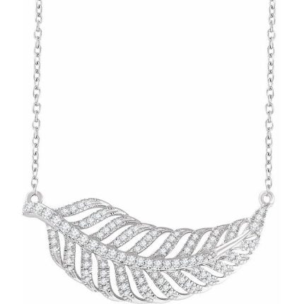 14K White 3/8 CTW Natural Diamond Leaf 16-18" Necklace