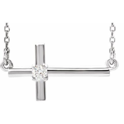 14K White 3 mm Round Sideways Cross 16-18" Necklace Mounting