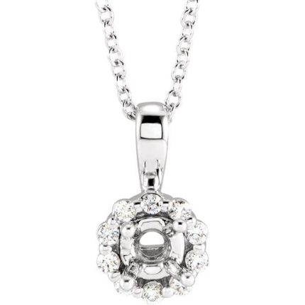 14K White 4.5 mm Round 1 CTW Natural Diamond Semi-Set Halo-Style 16-18" Necklace