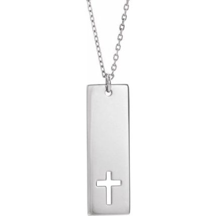14K Yellow Engravable Pierced Cross Bar Pendant
