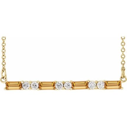 14K Yellow 4x2 mm Straight Baguette Accented Bar 16-18" Necklace Mounting