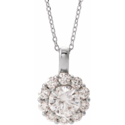 14K White 6.5 mm Forever One™ Colorless Lab-Grown Moissanite & 5/8 CTW Natural Diamond 16-18" Necklace
