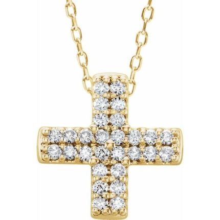 14K White .07 CTW Natural Diamond Cross 16-18" Necklace
