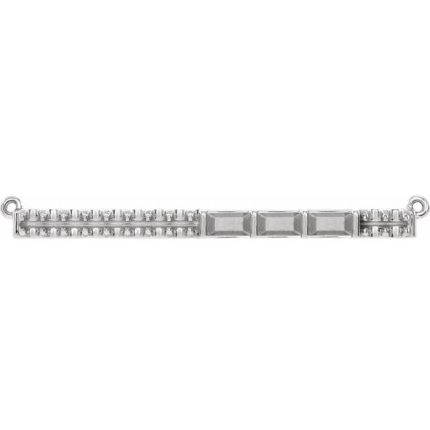 14K White 4x2 mm Straight Baguette 3-Stone Family Bar Necklace Center