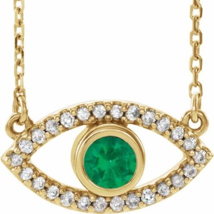 14K Yellow Accented Evil Eye 16" Necklace Mounting