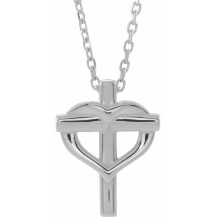 14K Yellow Youth Cross with Heart Pendant