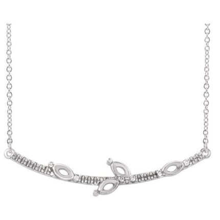 14K White 3-Stone Family Curved Bar Necklace Center