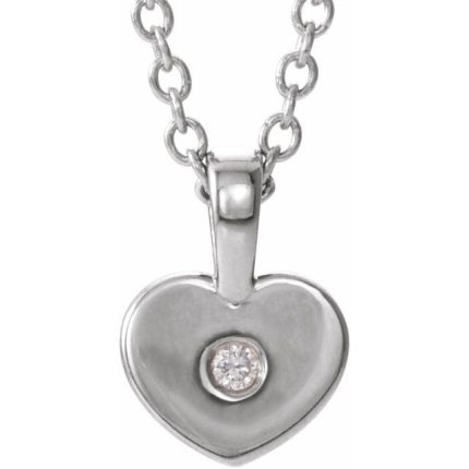 Sterling Silver .01 CT Natural Diamond Youth Heart 16" Necklace