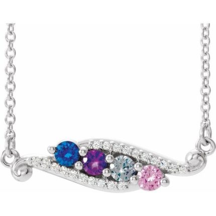 14K White 3-Stone .04 CTW Natural Diamond Semi-Set Family Freeform Bar 18" Necklace