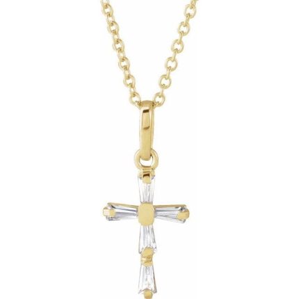 14K Yellow Imitation White Cubic Zirconia Cross Youth 15" Necklace