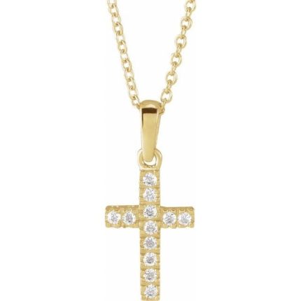 14K Yellow Imitation White Cubic Zirconia Cross 15" Necklace
