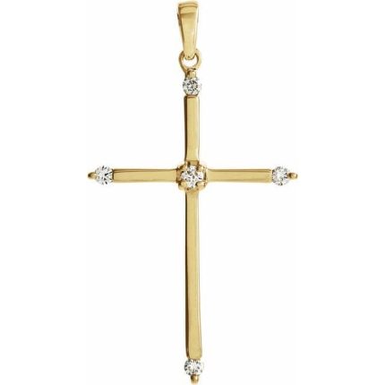 14K Yellow 1/10 CTW Natural Diamond Cross Pendant