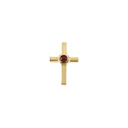 14K Yellow Natural Ruby Cross Pendant