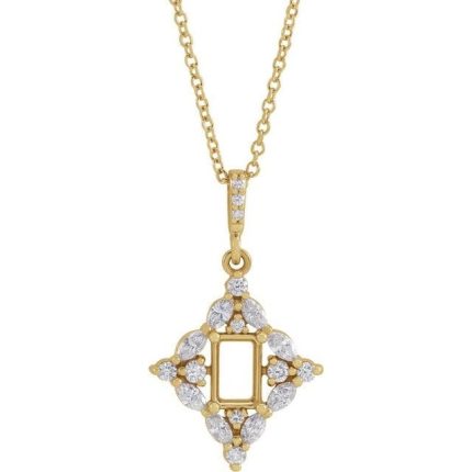 14K Yellow 6x4 mm Emerald 1/3 CTW Natural Diamond Semi-Set Halo-Style 16-18" Necklace