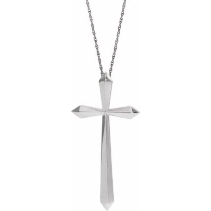 14K White Elongated Cross Pendant