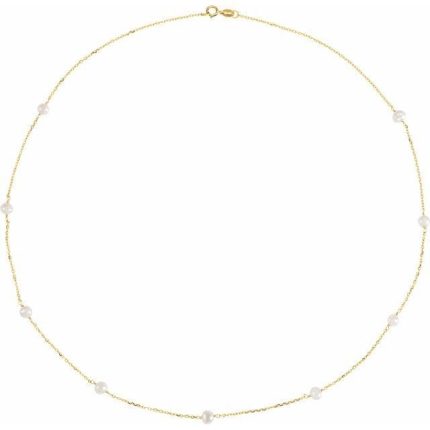 14K Yellow Cultured White Freshwater Pearl 9-Station 18" Necklace