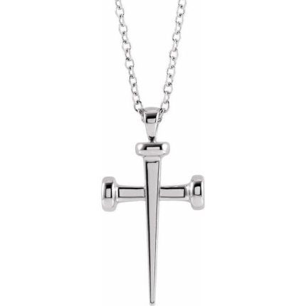 14K White 	28x14.71 mm Nail Cross Pendant