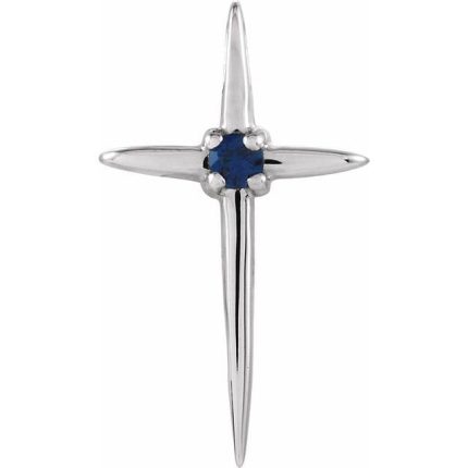 14K Yellow Natural Blue Sapphire Cross Pendant