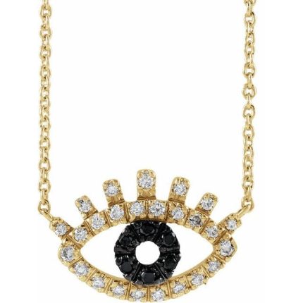 14K White 1/8 CTW Natural Black & White  Diamond Evil Eye 18" Necklace