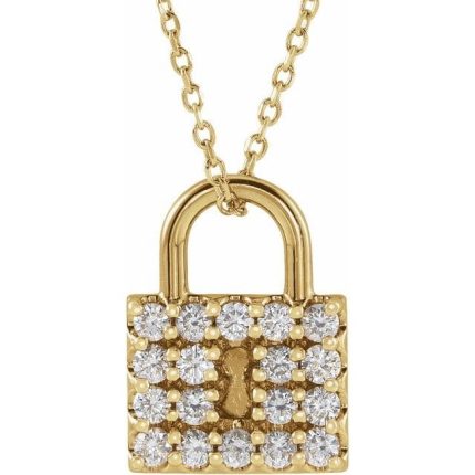 14K Yellow 1/2 CTW Natural Diamond Lock Pendant