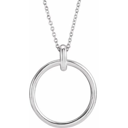 14K White 22.05x18.29 mm Circle Pendant