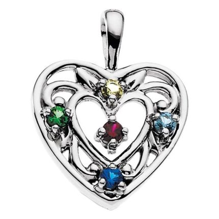 Sterling Silver 4-Stone Family Heart Pendant Mounting