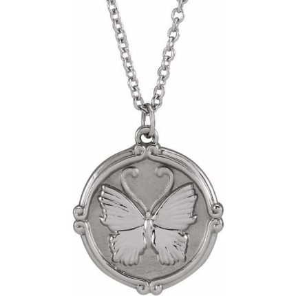 Sterling Silver Butterfly Medallion 16-18" Necklace