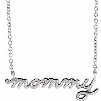 Sterling Silver Petite Mommy Script 16" Necklace