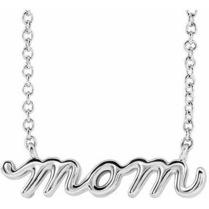 14K White Petite Mom Script 16" Necklace