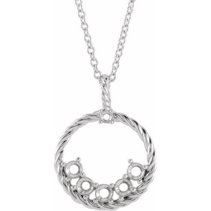 Sterling Silver 4-Stone .03 CT Natural Diamond Semi-Set Family Circle Pendant