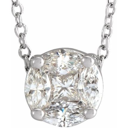 14K White 1/6 CTW Natural Diamond Cluster 16-18" Necklace