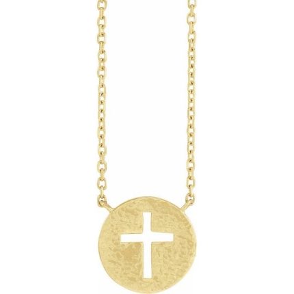 Sterling Silver Pierced Cross Hammered Disc 18" Necklace