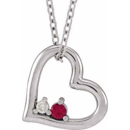 14K White Natural Ruby & .015 CT Natural Diamond Heart Pendant