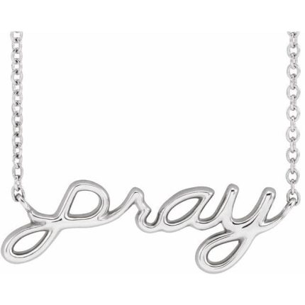 14K White 23.1x7.37 mm Pray 18" Necklace