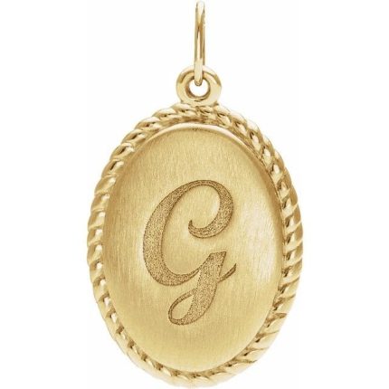 14K Yellow Engravable Oval Rope Pendant