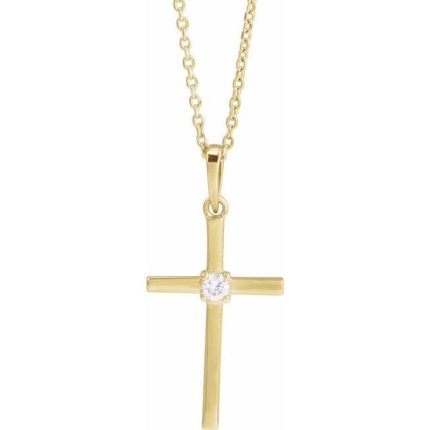 14K Yellow .015 CT Natural Diamond Cross Pendant