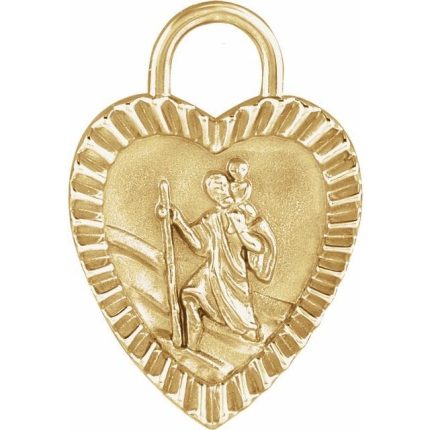 14K Yellow St. Christopher Heart Medal Pendant