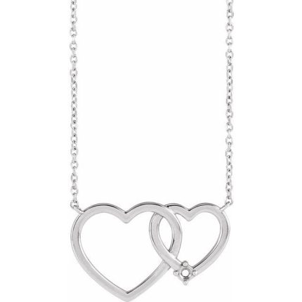 Sterling Silver 2 mm Round 5-Stone Interlocking Heart Necklace Center